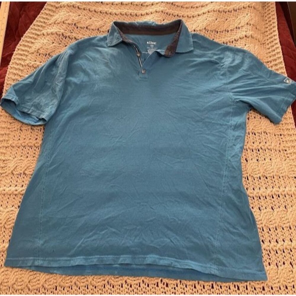 Kühl XXL Mens Organic Cotton‎ Polo Shirt Wildfibre Blue Short Sleeve Casual